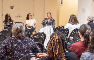 Sofia Segura-Perez speaks during the panel discussion of the InCHIP Community Engagement Research Core networking event